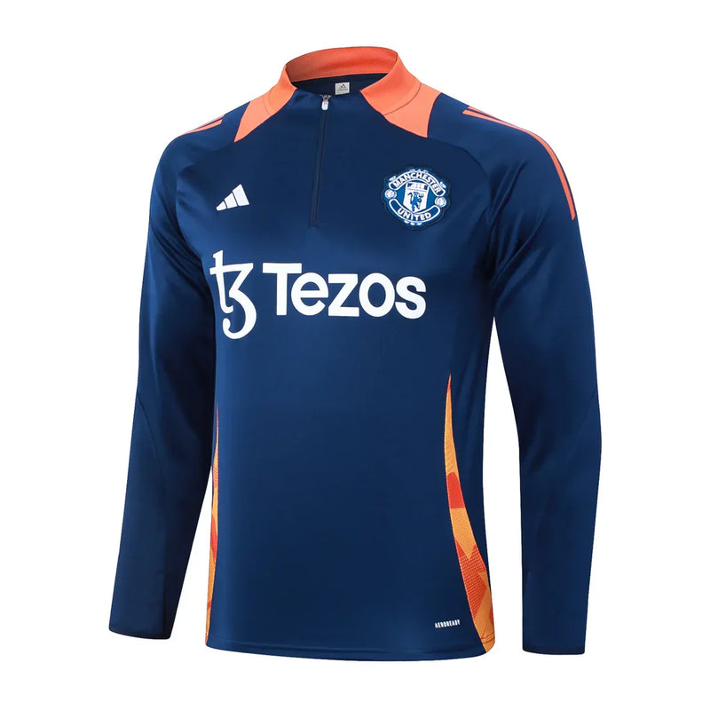Conjunto Manchester United Zíper Curto Treino Azul 24/25